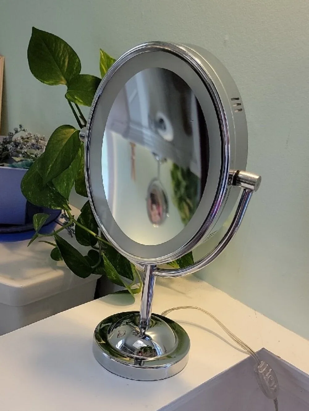Chrome LED Lighted Makeup Mirror with Adjustable Tilt
